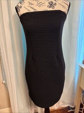 Topshop Black Strapless Textured Sheath Dress